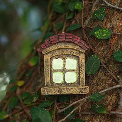 vomiceak Fairy Gnome Home for Tree Decor，Glow in Dark Fairy House Have Window and Door for Garden Decoration，Fairies Sleeping Door and Windows, Yard Art Garden Sculpture, Lawn Ornament