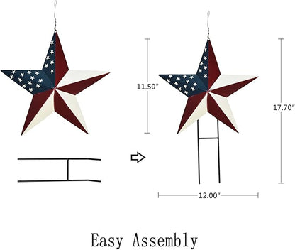 Metal Barn Star Yard Sign Patriotic Garden Stakes Hanging Star Ornament with Stake Outdoor 4th of July Lawn Decoration Party Supplies USA Flag Decor for Independence Day Memorial Day