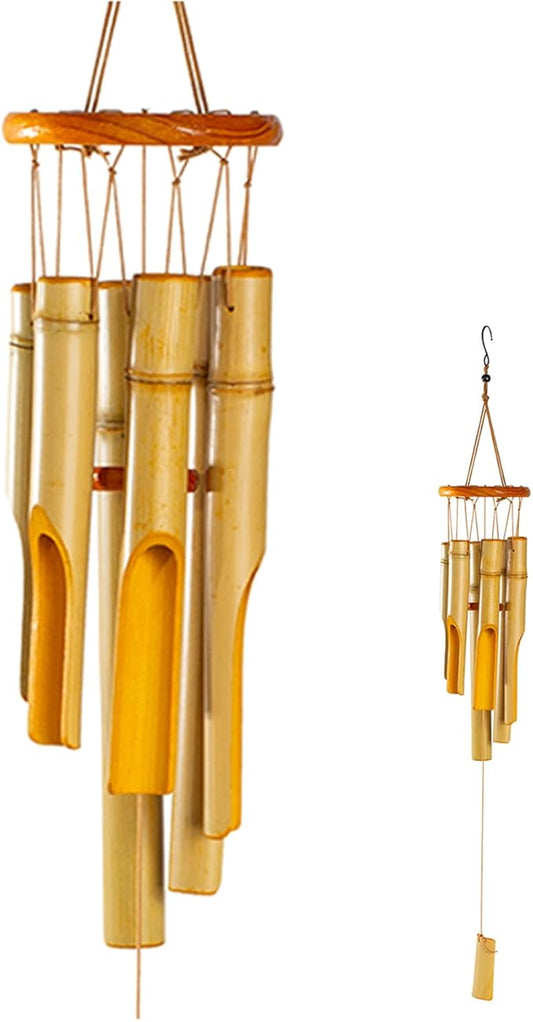 Bamboo Wind Chimes 30" Long, Outdoor Wooden Wind Chime with Low Deep Tone for Garden/Home/Patio/Eaves/Villa/Windowsill Decor, Yellow