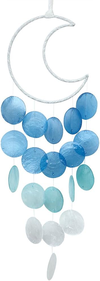 Wind Chimes for Outside, Personalized Capiz Shells Wind Chime for Home Decoration, Garden Decoration of Beach House Decor,Great Gift for Shells Windchimes Lovers and More (Blue Moon)