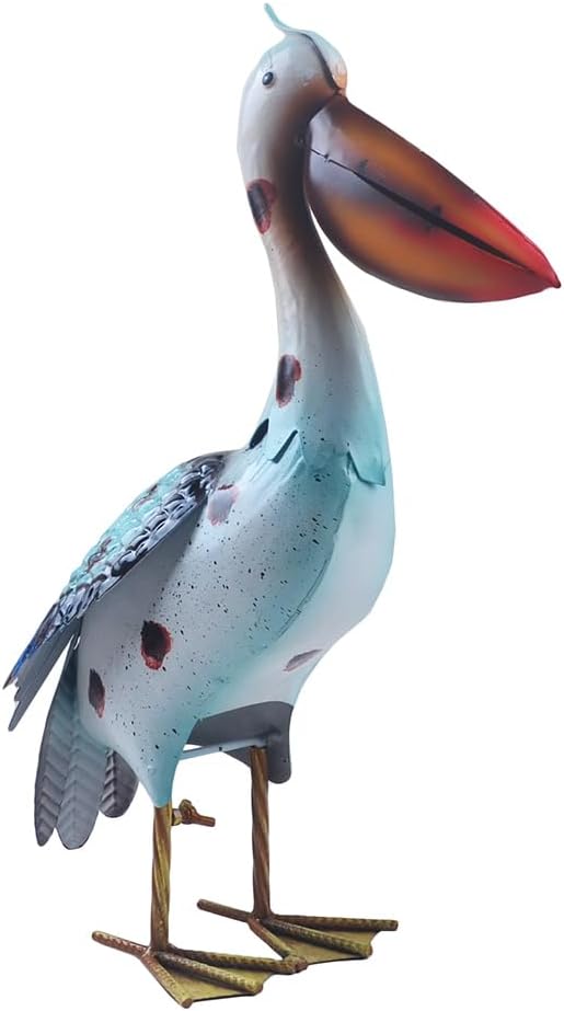 16inch Pelican Statue Metal Ocean Bird Sculpture Garden Decoration Metal Yard Art for Patio Lawn Backyard Outdoor Decoration