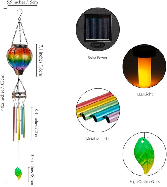 Starsoul Solar Wind Chimes for Outside, Colourful Hot Air Balloon with Flickering Flame Solar Wind Chime, Glass Windchimes Outdoors Garden Decor, Gift for Mother's Day Mom Grandma