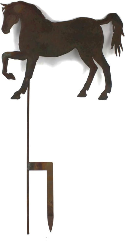 Pets and Farm Animals Metal Garden Landscape Stake (15" Wide Horse on Stake, Naturally Rusted)