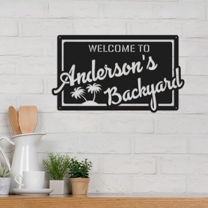 MeMate Personalized Metal Sign for Backyard, Patio, Garden, Deck, Large Outdoor Decor, Housewarming Gifts
