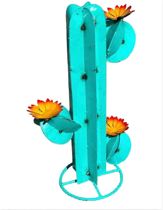 Metal Saguaro Cactus - Garden Art (Turquoise)