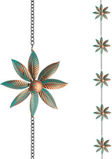 dreamysoul Rain Chains with Spinner Cups, Bronze Flower Decorative Rain Catcher Chains for Downspout Gutters, Metal Garden Rain Chain Outdoor Decor