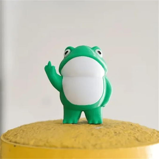 Jxueych Rebellious Frog Figurine, Tall 3.3 Inch, Cute Mini Frog for Fairy Garden Decor, Outdoor Table Decoration