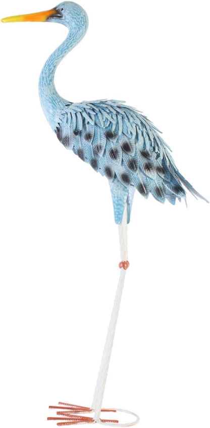 Blue Egret Statue Garden Decoration Collectibles Bird Figurine Metal Yard Art Animal Sculpture for Porch Outside Farmhouse