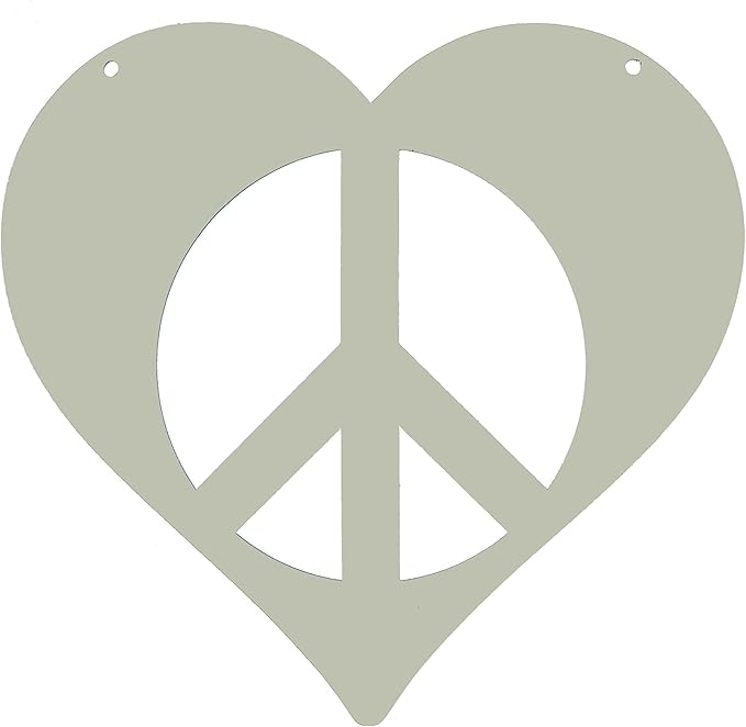 Peace and Heart Staked Signs or Wall Art Rustic or Powder Coated Finishes (Small Peace Heart Hanger 9", Eggshell)