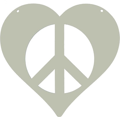 Peace and Heart Staked Signs or Wall Art Rustic or Powder Coated Finishes (Small Peace Heart Hanger 9", Eggshell)