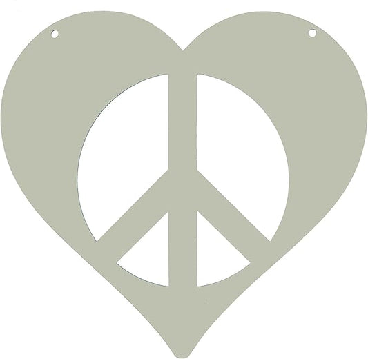 Peace and Heart Staked Signs or Wall Art Rustic or Powder Coated Finishes (Small Peace Heart Hanger 9", Eggshell)