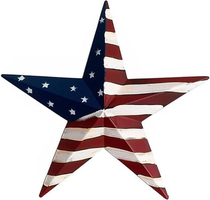 Metal American Flag Barn 3D Star Stripes Patriotic Indoor Outdoor Americana Oudoor Wall Decor (12"X12")