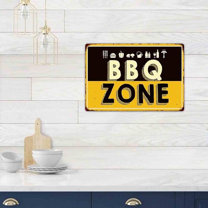 SCAZOMV BBQ Zone Vintage Retro Tin Sign Outdoor Sign Bar Wall Decor Outdoor Pool Backyard Signs 8"X12"