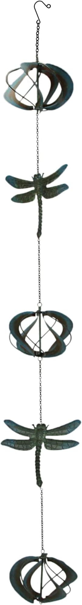 Metal Verdigris Dragonfly Wind Spinner Chain Kinetic Garden Sculpture Home Decor