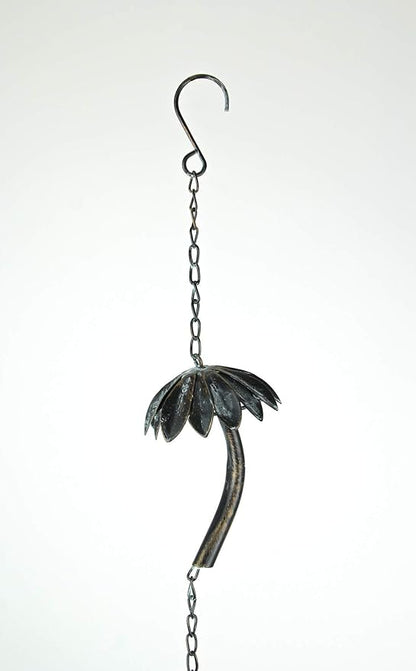 Bronze Finish Metal Tropical Palm Tree Rain Chain with Attached Hanger, Ideal for Collecting Rainwater, Beautiful 72-Inch Long Decorative Accent for Gardens and Patios