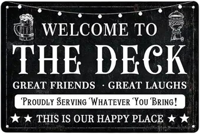 ZiCooL Metal Welcome to The Deck Wall Art, Creativity Art Decorations, Garden Sign Outside Decor，Wall Sculpture， Hanging Sculpture for Living Room Dining Room Bedroom Yard Outdoor Decor