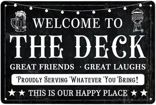 ZiCooL Metal Welcome to The Deck Wall Art, Creativity Art Decorations, Garden Sign Outside Decor，Wall Sculpture， Hanging Sculpture for Living Room Dining Room Bedroom Yard Outdoor Decor