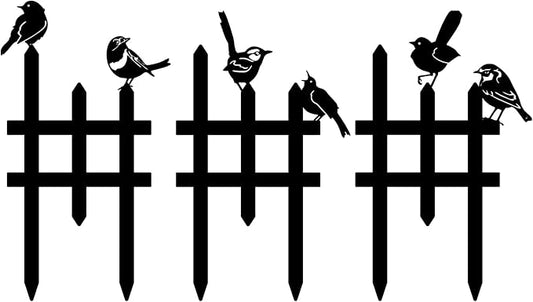 3 Pcs Small Garden Fence with 6 Pieces Birds Decoration, Rustic Garden Decor, Insert Lawn Picket Fence Garden Borders Decorative for Landscape Path Flowerbeds Plant Yard, Outdoor Sculptures Art