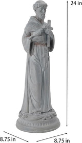 St Francis Garden Statue Outdoor - 24 in Garden Decorations Resin Standing Saint Francis with Cross Antique Finish Spiritual Gifts Religious Sculpture for Yard Lawn Farmhouse Decor Newman House Studio