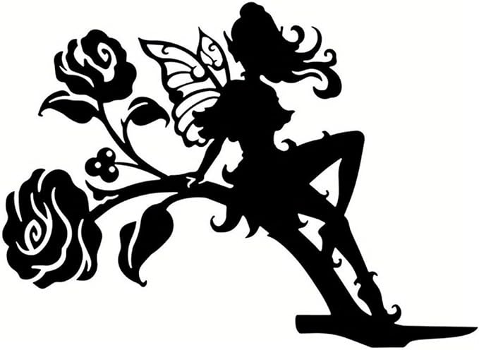 Iron Art Fairy on Branch Steel Silhouette Metal Wall Art Home Garden Yard Patio Outdoor Statue Stake Decoration