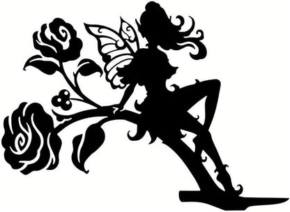 Iron Art Fairy on Branch Steel Silhouette Metal Wall Art Home Garden Yard Patio Outdoor Statue Stake Decoration
