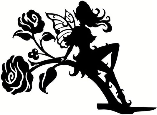 Iron Art Fairy on Branch Steel Silhouette Metal Wall Art Home Garden Yard Patio Outdoor Statue Stake Decoration