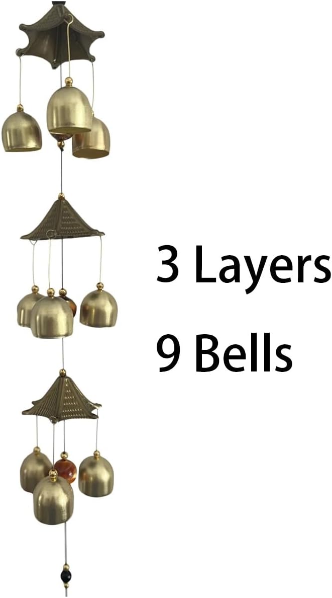 Fish with Energy Bead Wind Chimes Represents Richer Than Richer Copper Alloy 3 Layers+9 Bells for Outdoor Decorations Garden Yard Trees Or As A Good Gift