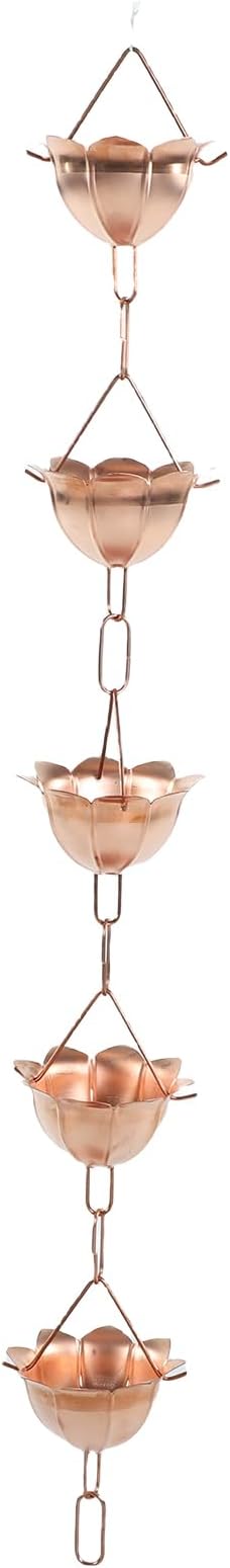 Zerodis Rain Chain Rain Chains Gutter with Wide Mouth Design Decorative Gutter Alternative for Roof Drainage Copper Water Catcher for Home Decor Chain 3.28ft Flower Cup Link