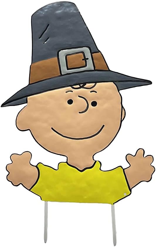 PRODUCTWORKS Peanuts Pumkin Press-in Icon Metal Stake Halloween Harvest Decor Porch Decorating Indoor Outdoor (Thanksgiving Charlie Brown)