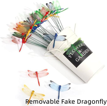 Garden Royal Blue Dragonfly Stakes with Sticks,25 pcs 3D Removable Fake Dragonfly,25 pcs 10" Waterproof Shaking Head Dragonflies Ornaments Garden Decor for Outside,Plant Decoration and House Warmings