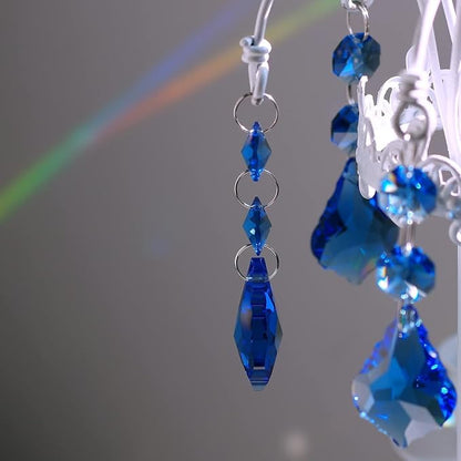 20pcs Maple Leaf Crystal Chandelier Prisms Pendant Replacement Connected Crystal Glass Octagon Beads Hanging Chandelier Decoration 38mm (Mid Blue)