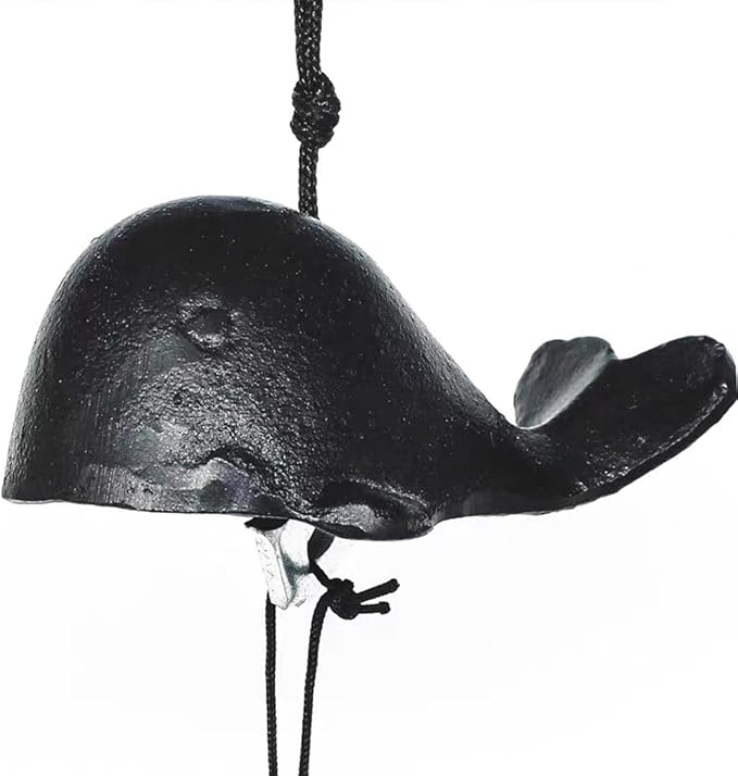 Japanese Bless Whale Small Wind Chimes Outdoor, Iwachu Cast Iron Lucky Temple Wind Bell Memorial and Sympathy Wind Chimes for Outside Good Luck for Garden, Patio, Balcony