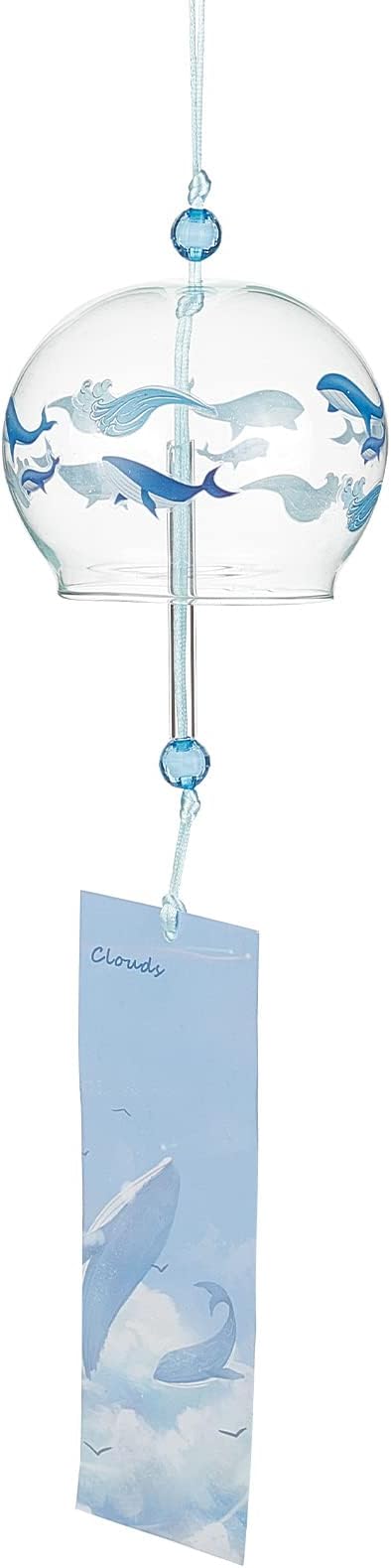 BENECREAT Japanese Wind Chimes Whale Pattern Glass Wind Bells Handmade Pendants for Birthday Gift, Home Christmas Party Decorations