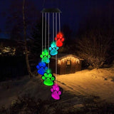 Paw Print Solar Wind Chimes, Color Changing Outdoor Paw Print Solar Lights, Dog Cat Paw Prints Wind Chimes Hanging Patio Lights for Garden Decor,Best Gifts for Dog & Cat Pets Lovers