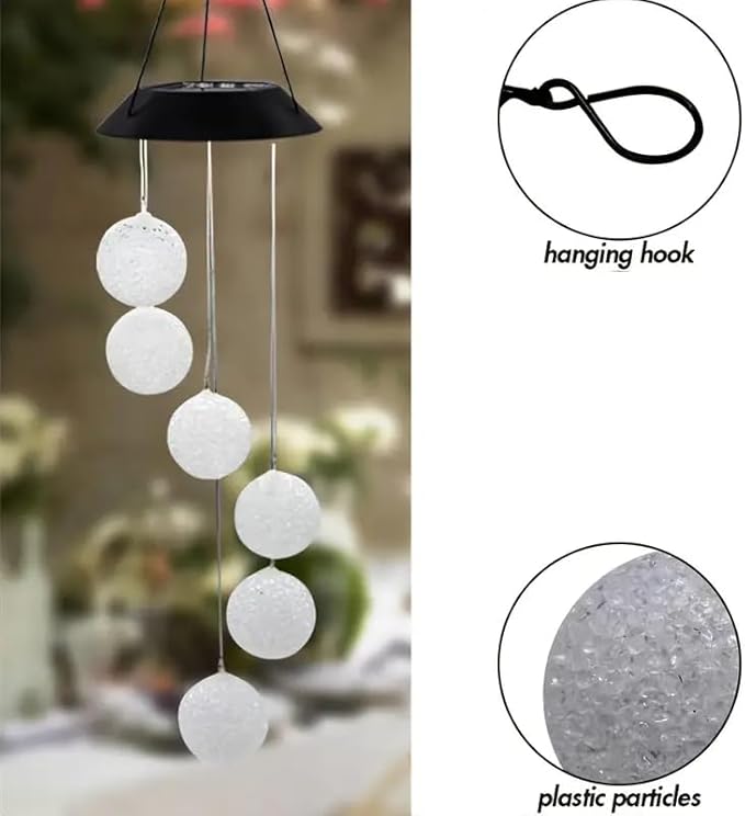 Wind Chime Outside Color Changing Ball Wind Chimes, LED Mobile Solar Lamp for Mom Grandma Waterproof Outdoor Solar Lights for Garden Patio Party Yard.
