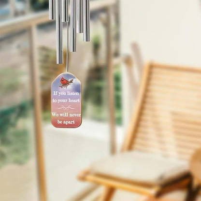 Personalized Sympathy Wind Chimes for Loss of Loved One, 17 Inches, Cardinal - Add Photo and Text - Metal Tubes and Custom Wooden Striker Windcatcher