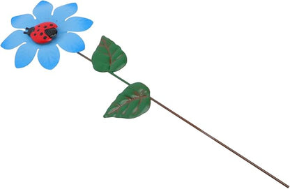 VICASKY Iron Flower Stake Decor with Lifelike Blue Flower Sculpture Weatherproof Garden Plant Ornament for Patio Lawn and Outdoor Rustic Farmhouse Style