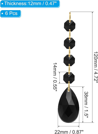 PATIKIL Teardrop Crystal Chandelier Pendants Beads, 6 Pack 120mm Length 38mm Chandelier Prisms Parts Ornaments Hanging Beads for DIY Arts Crafts Decoration, Black