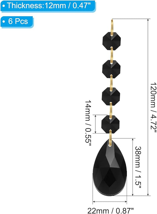 PATIKIL Teardrop Crystal Chandelier Pendants Beads, 6 Pack 120mm Length 38mm Chandelier Prisms Parts Ornaments Hanging Beads for DIY Arts Crafts Decoration, Black