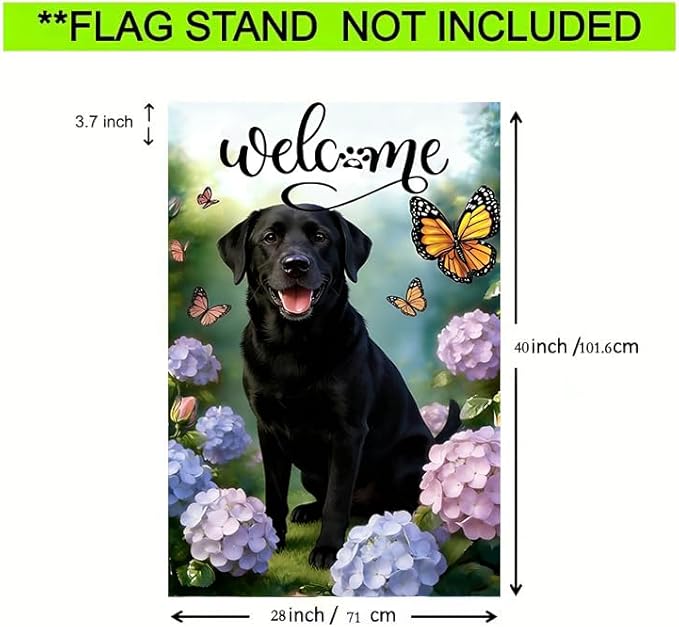 Large Spring Summer Black Lab Labrador Dog Hydrangea Garden Flags 28 x 40 Double Sided, Burlap Spring House Flag for Outside, Large Summer Welcome Outdoor Yard Flags Decorations for Yard Garden Décor