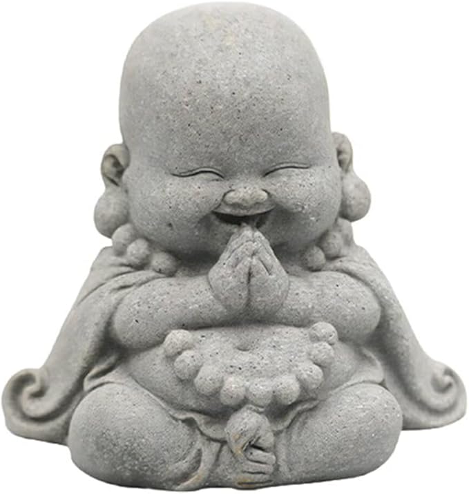 Mini Monk Buddha Statue Sandstone Statues Zen Monk Praying Statue Sculptures for Wealth Good Luck Feng Shui Decor Home Fish Tank Aquarium Garden (Style 18)