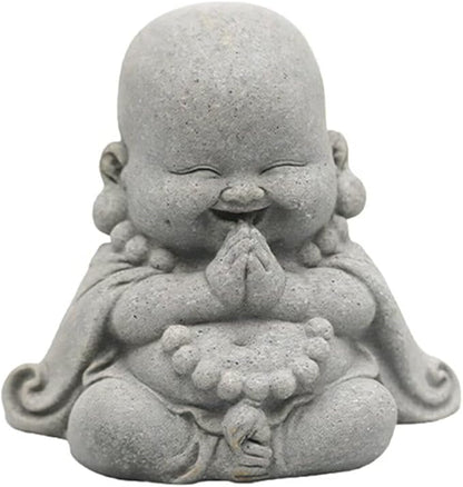 Mini Monk Buddha Statue Sandstone Statues Zen Monk Praying Statue Sculptures for Wealth Good Luck Feng Shui Decor Home Fish Tank Aquarium Garden (Style 18)