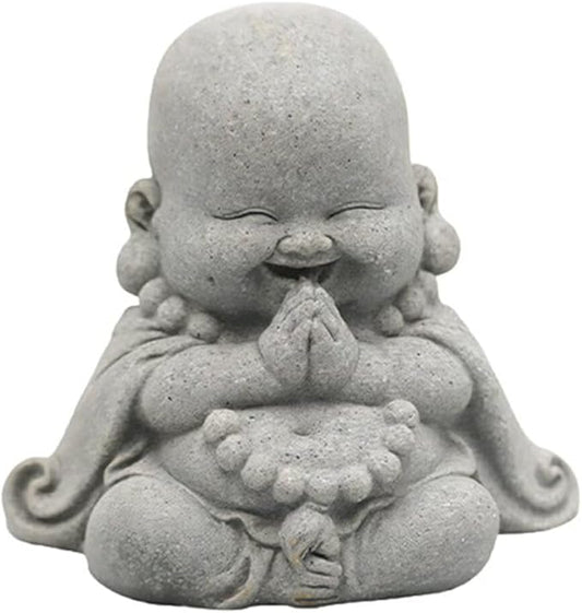 Mini Monk Buddha Statue Sandstone Statues Zen Monk Praying Statue Sculptures for Wealth Good Luck Feng Shui Decor Home Fish Tank Aquarium Garden (Style 18)