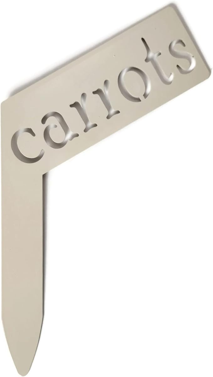 Planter Size Small Metal Garden Plant Vegetable Flower or Herb Markers 13.5 Inches Tall (carrots, Cream)
