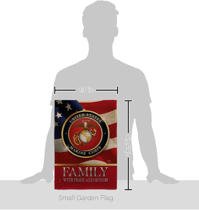 US Marine Family Honor Burlap Garden Flag - Armed Forces Corps USMC Semper Fi United State American Military Veteran Retire Official - House Banner Small Yard Gift Double-Sided 13 X 18.5