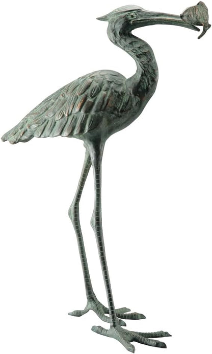 SPI Home 50606 Garden Single Crane Eating Fish Sculpture
