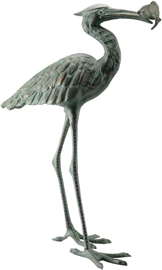 SPI Home 50606 Garden Single Crane Eating Fish Sculpture