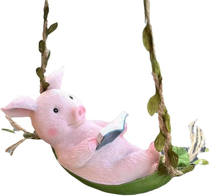 OULIGET Pig Statue Garden Outdoor,Swing Garden Hanging Pig Resin Home Decor,Charmingly Naive Pig Decoration Garden Decor for Patio Yard Lawn Fence Pathway Backyard