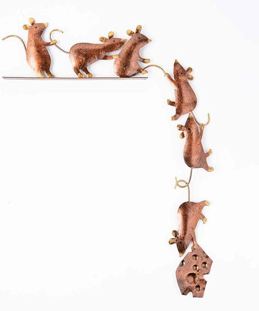 Wind & Weather Metal Mice Door Crawler – Handcrafted Reclaimed Metal Indoor and Outdoor Decor – Dark Copper Finish with Golden Highlights – 4.25" W x 10" H x 0.75" D