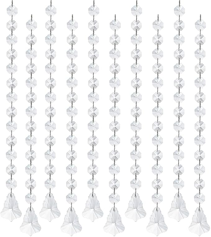 KANPURA 1ft Crystal Garland Strands,Hanging Chandelier Maple Leaf Crystals with 14mm Clear Octagon Chain Decorations for Christmas, Winter Party,Chandelier Centerpiece(10 Pack)